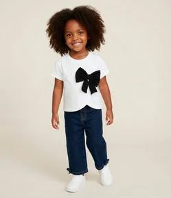 Calça Infantil Wide em Jeans com Laços Laterais – Tam 1 a 6 Anos