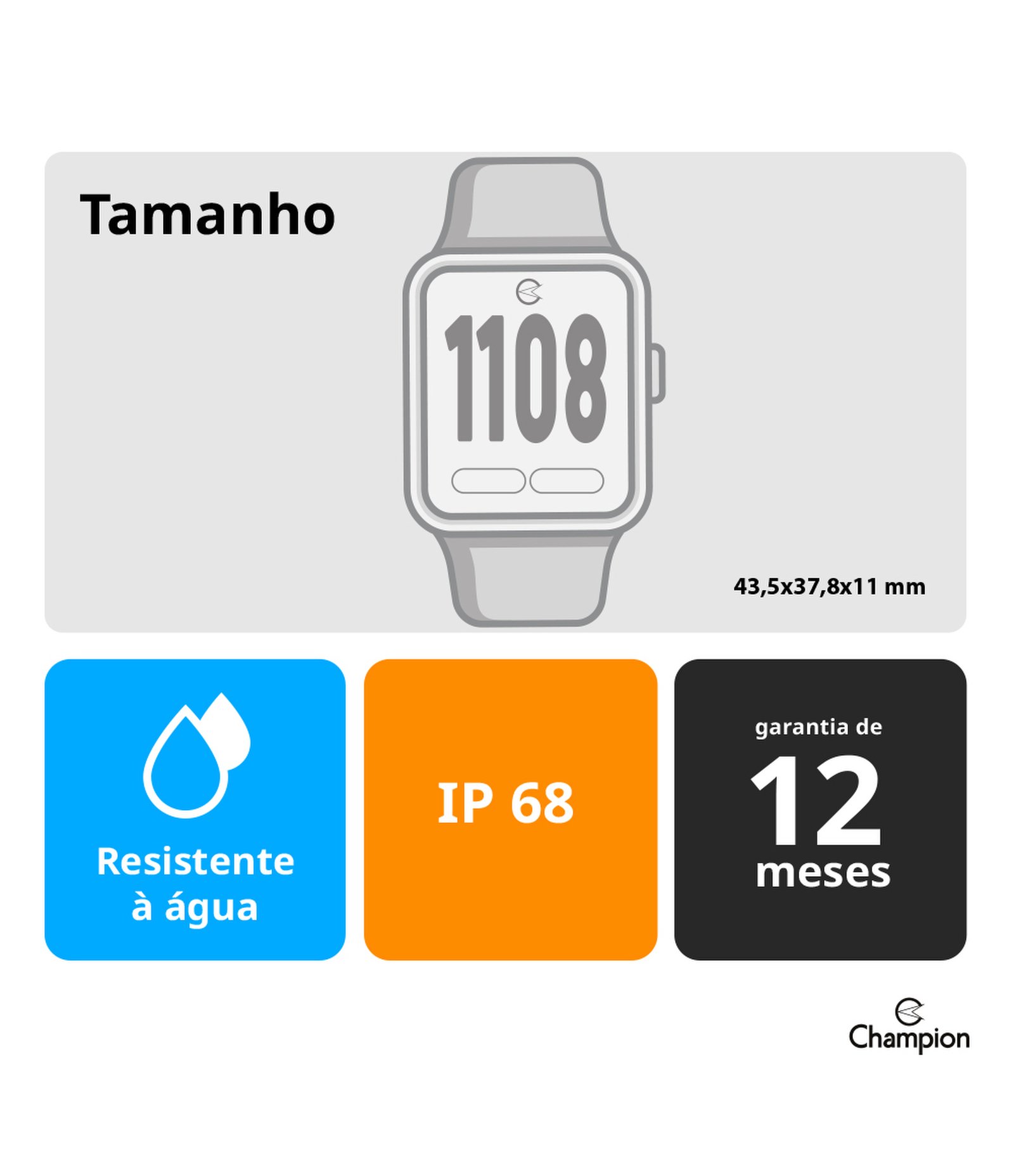 Relógio Smartwatch Silicone e Unissex Champion  Preto 2