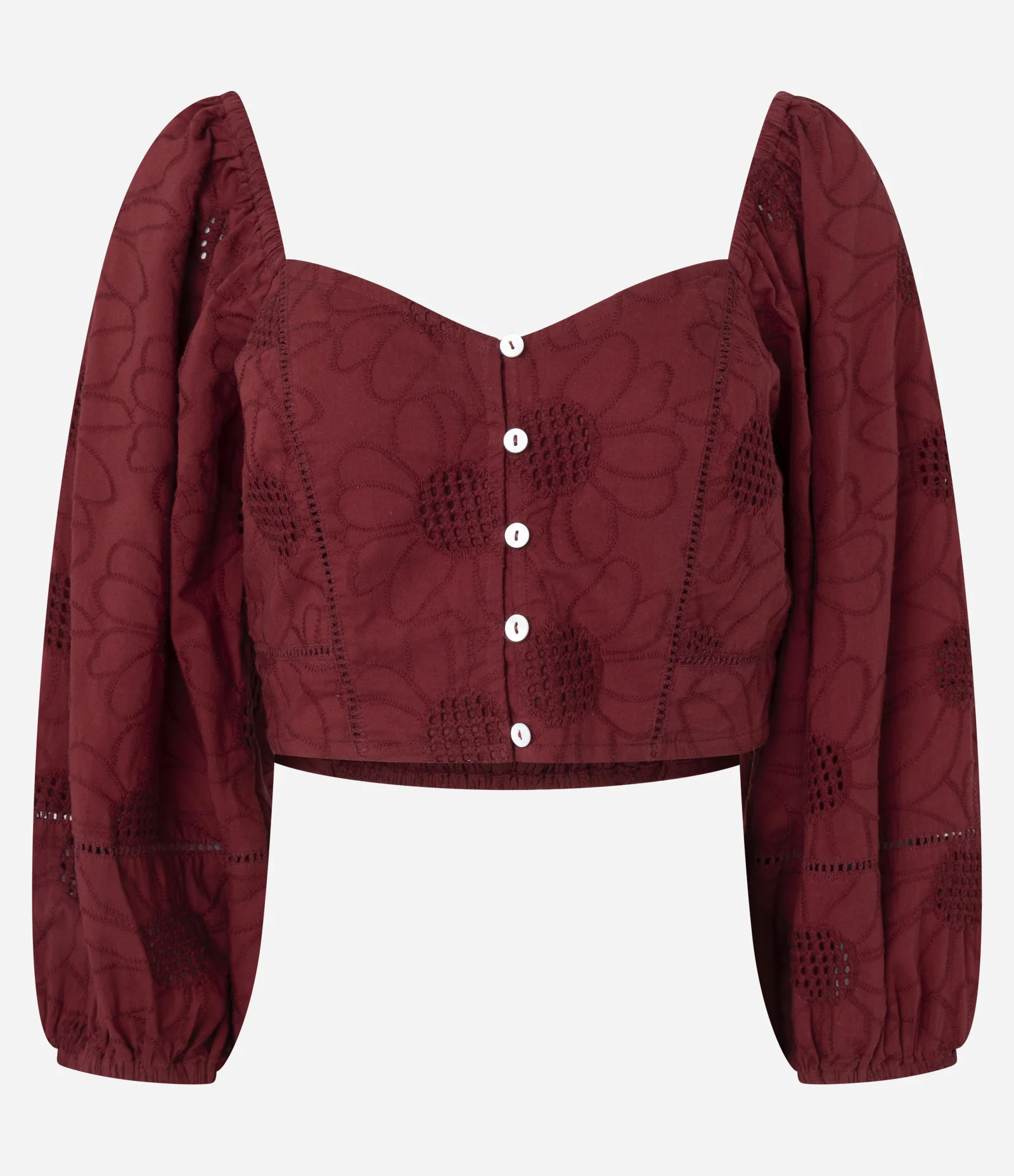 Blusa Manga Bufante em Laise com Decote Coração Vermelho 1