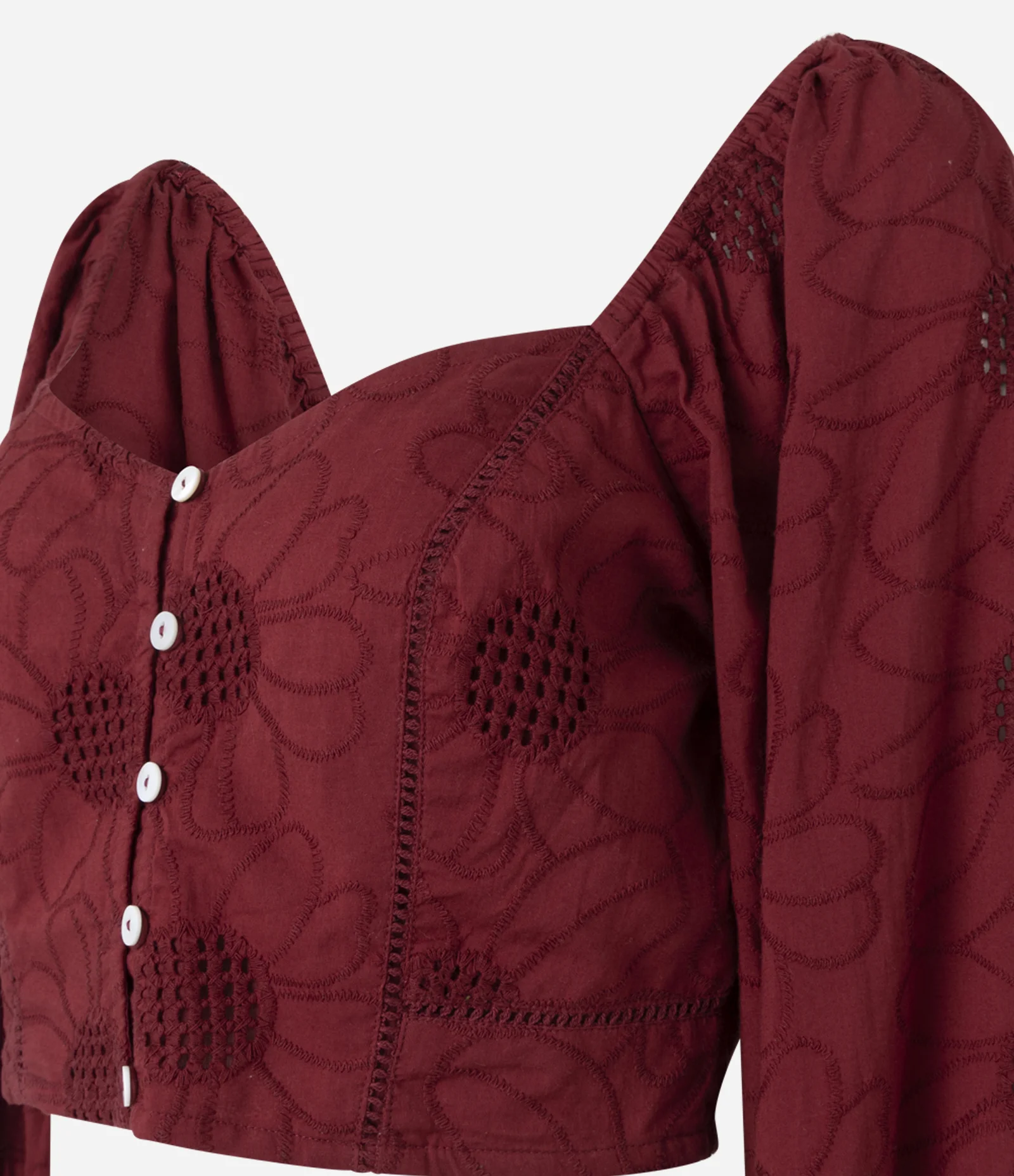 Blusa Manga Bufante em Laise com Decote Coração Vermelho 2