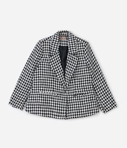 Blazer Tweed Xadrez com Abotoamento Simples Curve & Plus Size