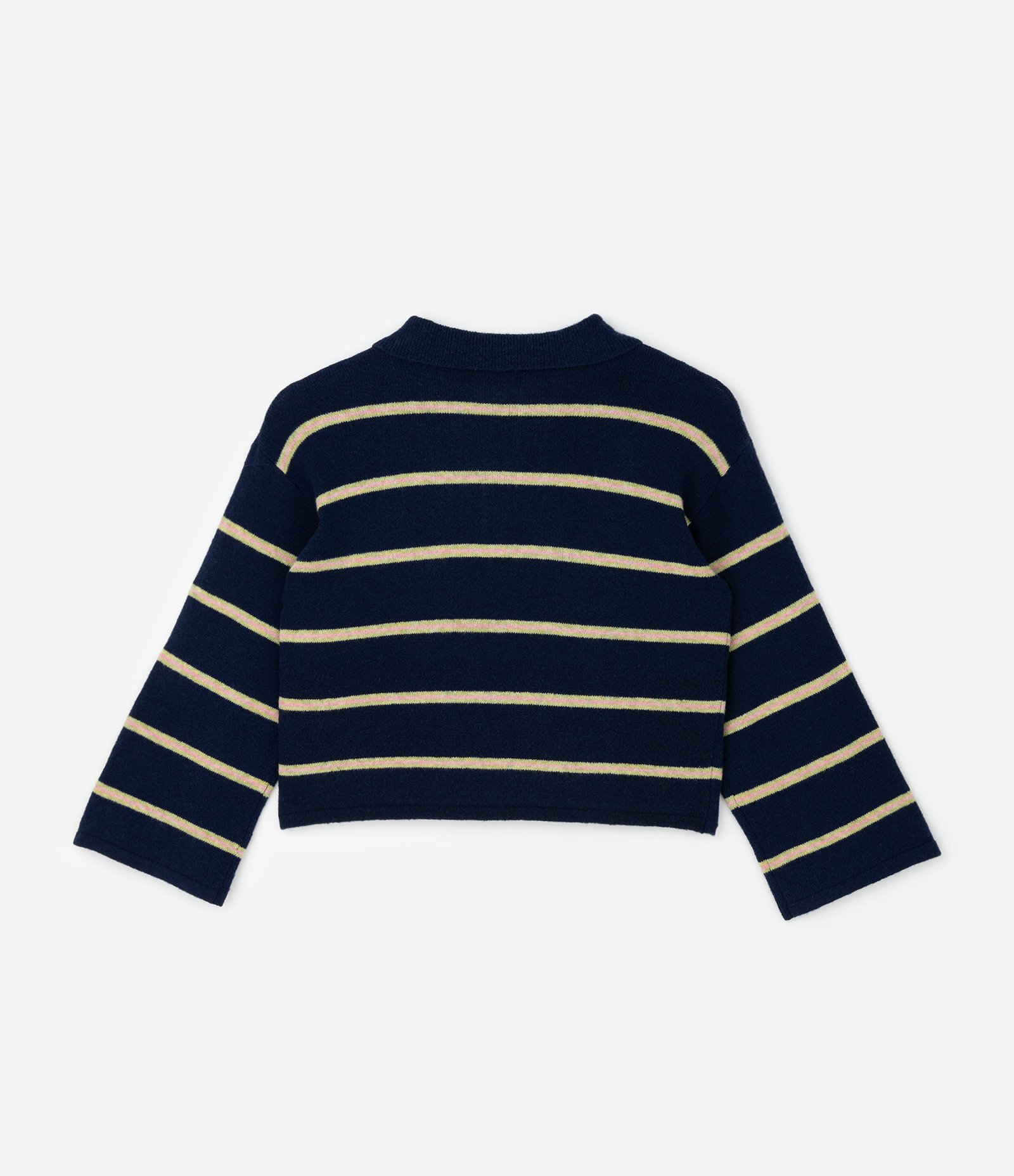 Suéter Listrado em Tricô com Gola Polo e Zíper Curve & Plus Size Azul 2