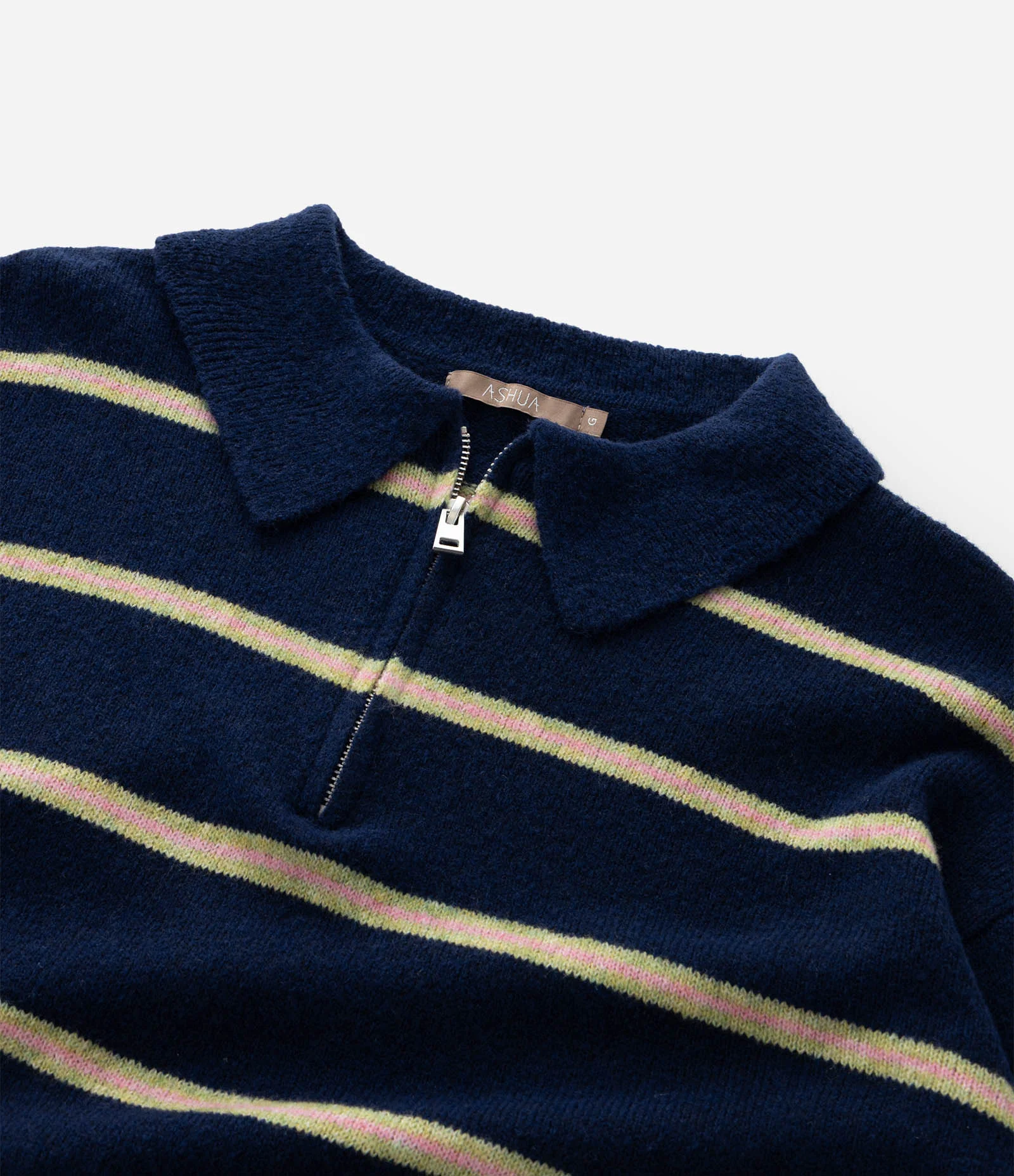 Suéter Listrado em Tricô com Gola Polo e Zíper Curve & Plus Size Azul 4