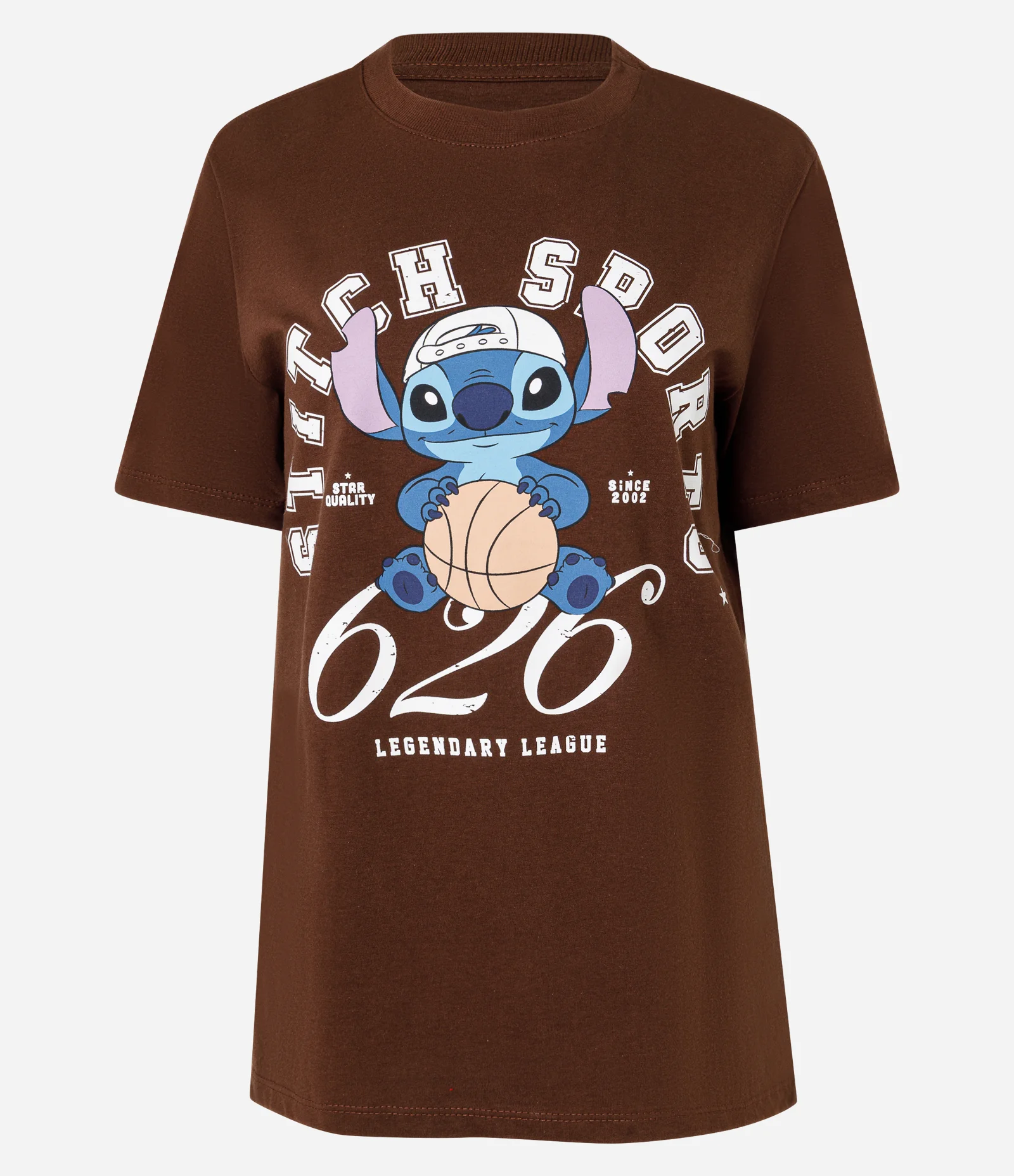 Camiseta em Algodão com Estampa Stitch Basquete Marrom 1