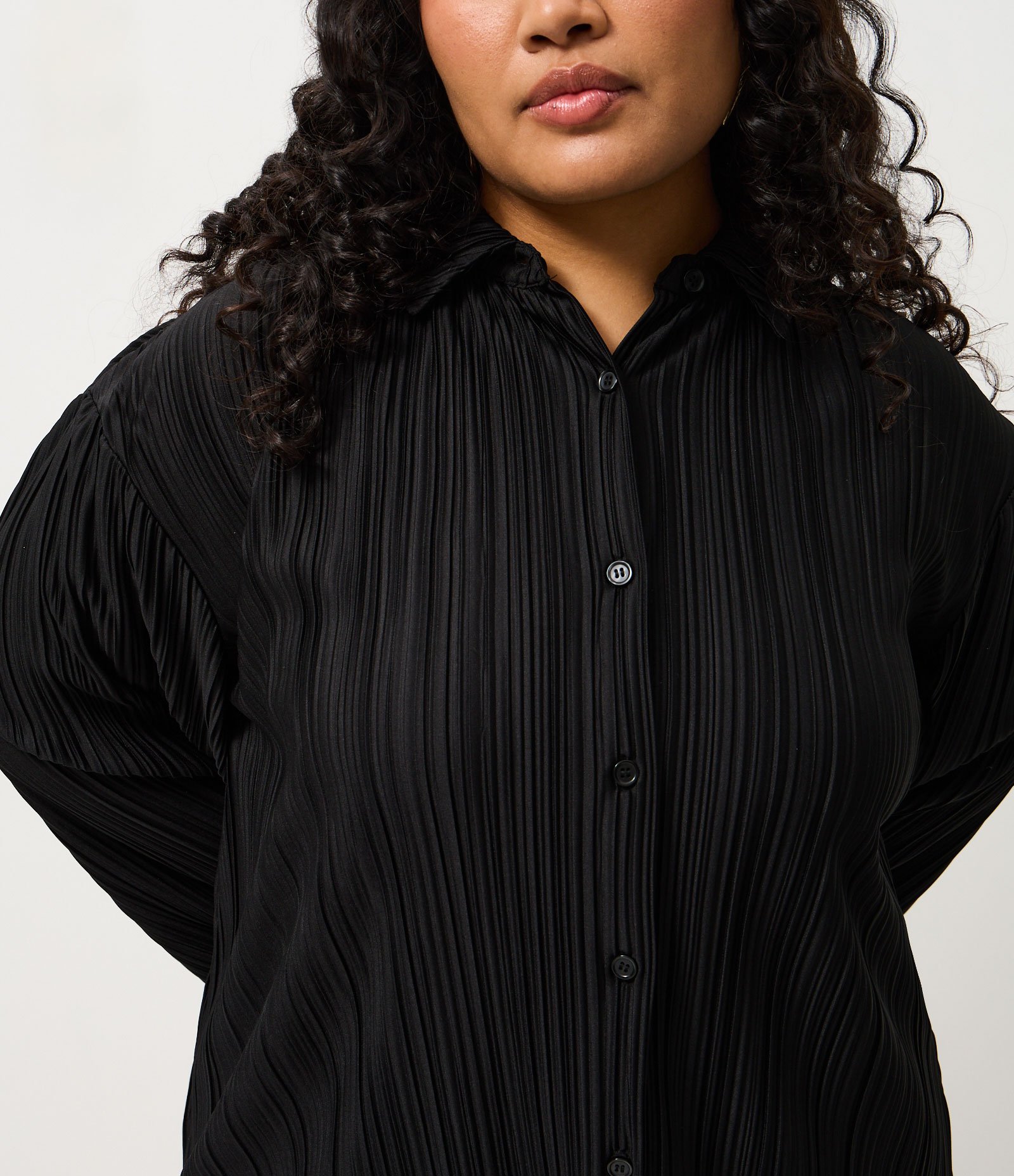Camisa Manga Longa Canelada em Malha Curve & Plus Size Preto 3