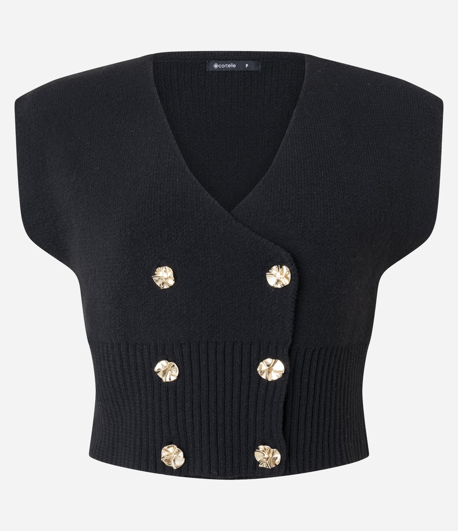 Colete Curto em Tricô com Ombros Estruturados Preto 2