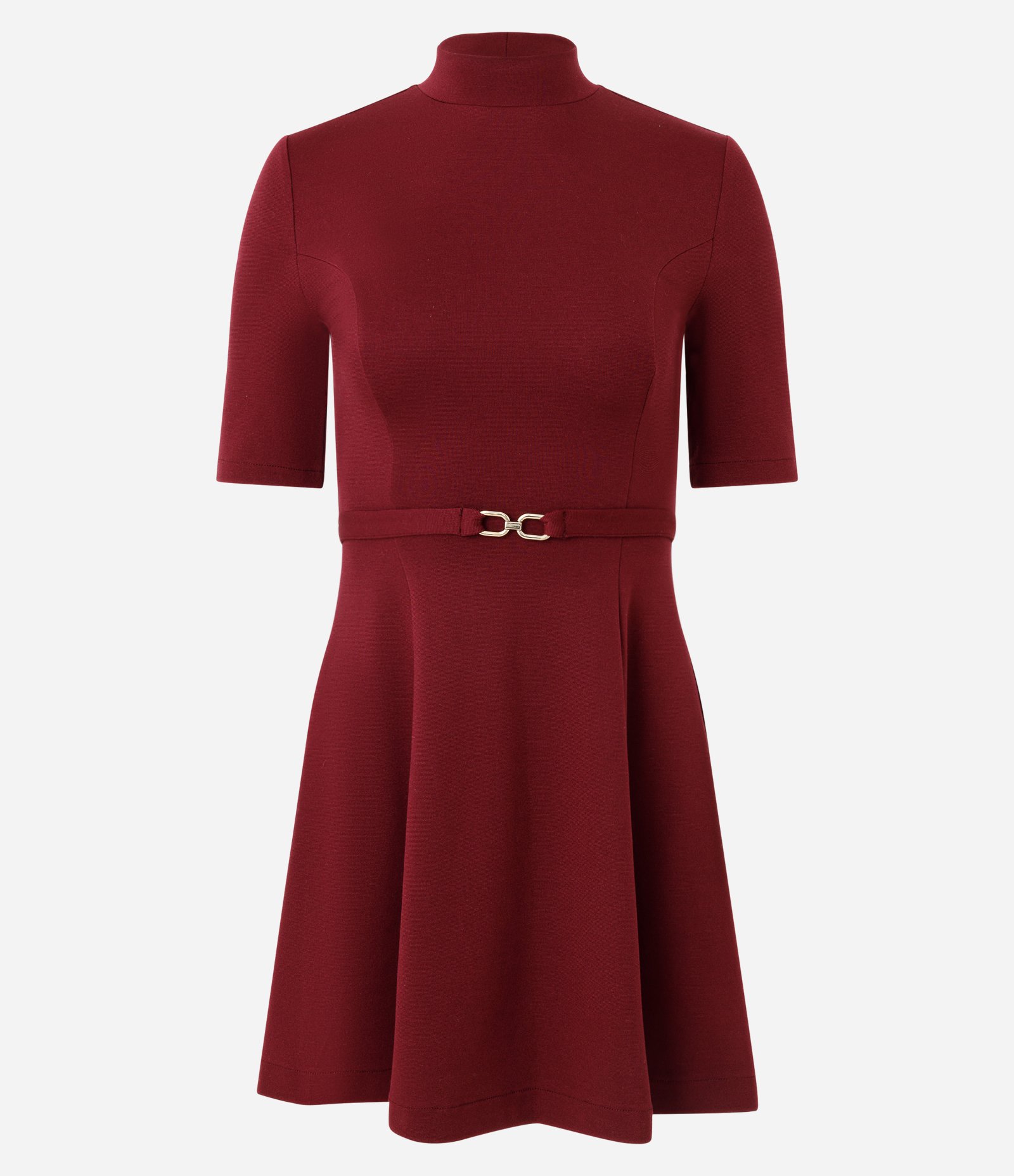 Vestido Curto em Ponto Roma com Cinto e Fivela Vermelho 1