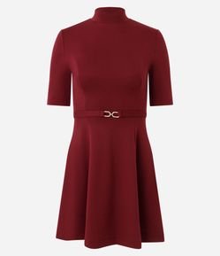 Vestido Curto em Ponto Roma com Cinto e Fivela
