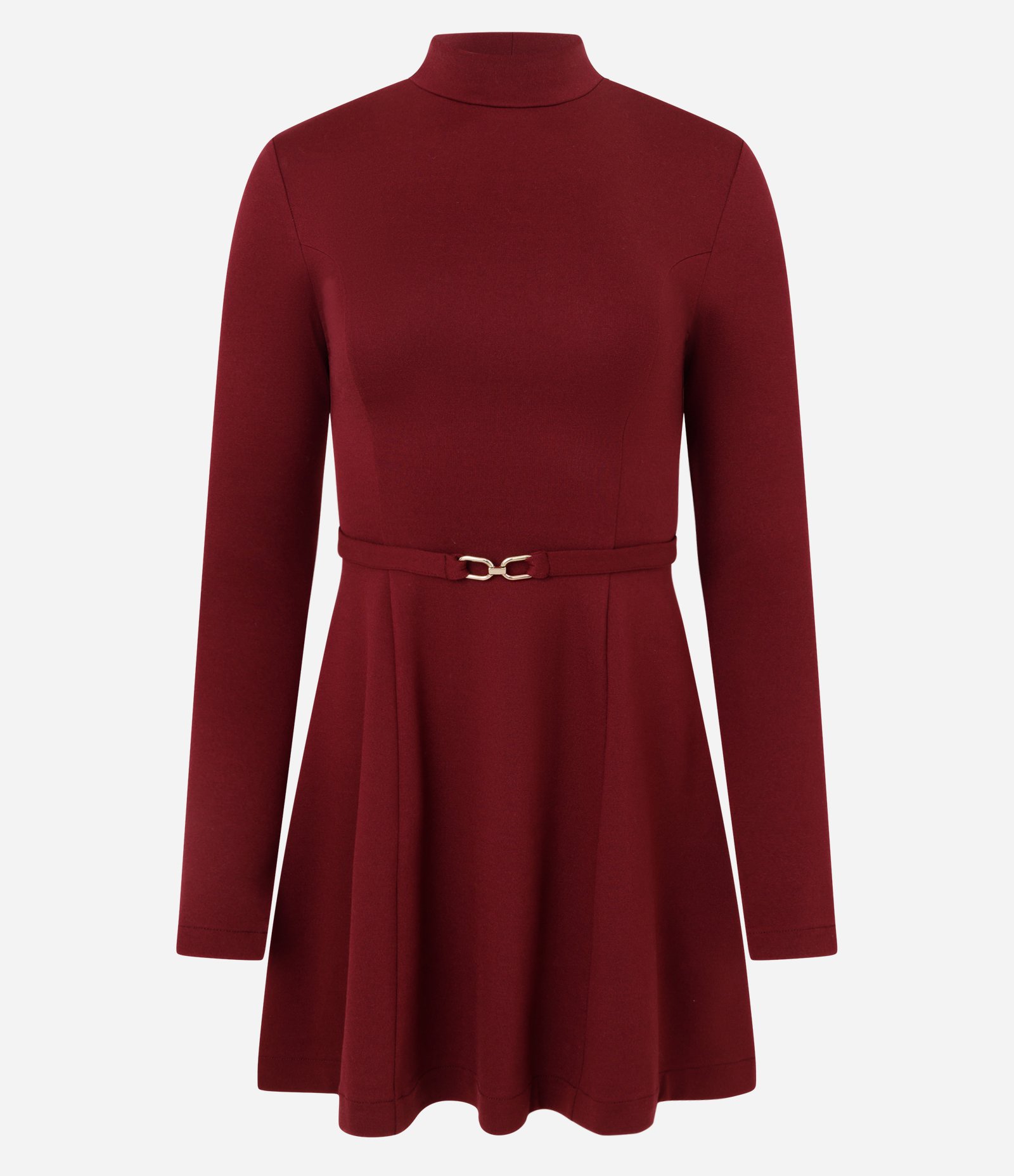 Vestido Curto Manga Longa em Ponto Roma com Cinto Vermelho 1