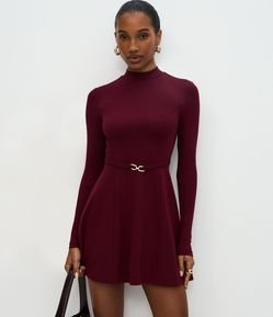 Vestido Curto Manga Longa em Ponto Roma com Cinto