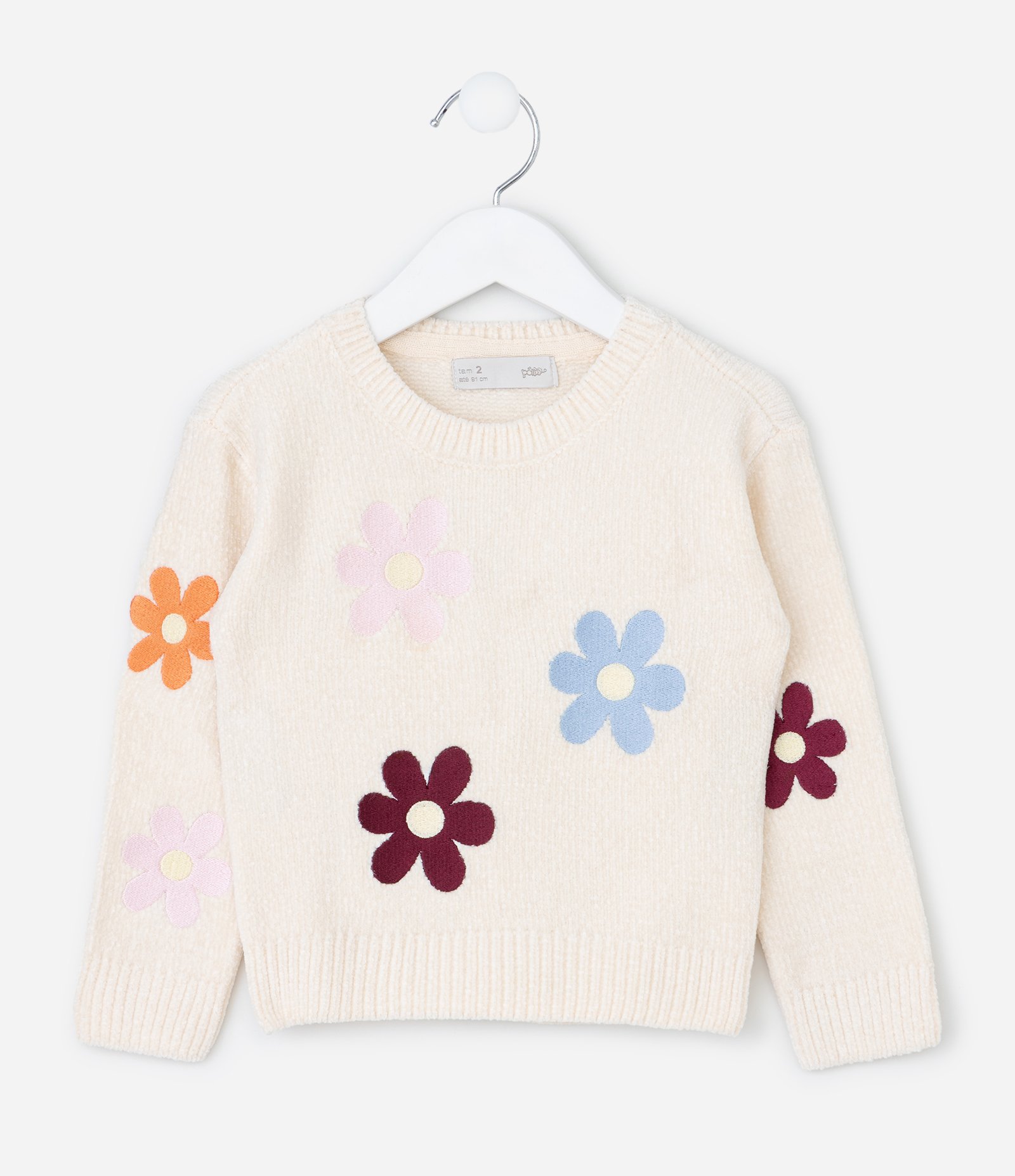 Suéter Infantil em Chenille com Bordado Floral Bold – Tam 1 a 6 Anos Off White 3