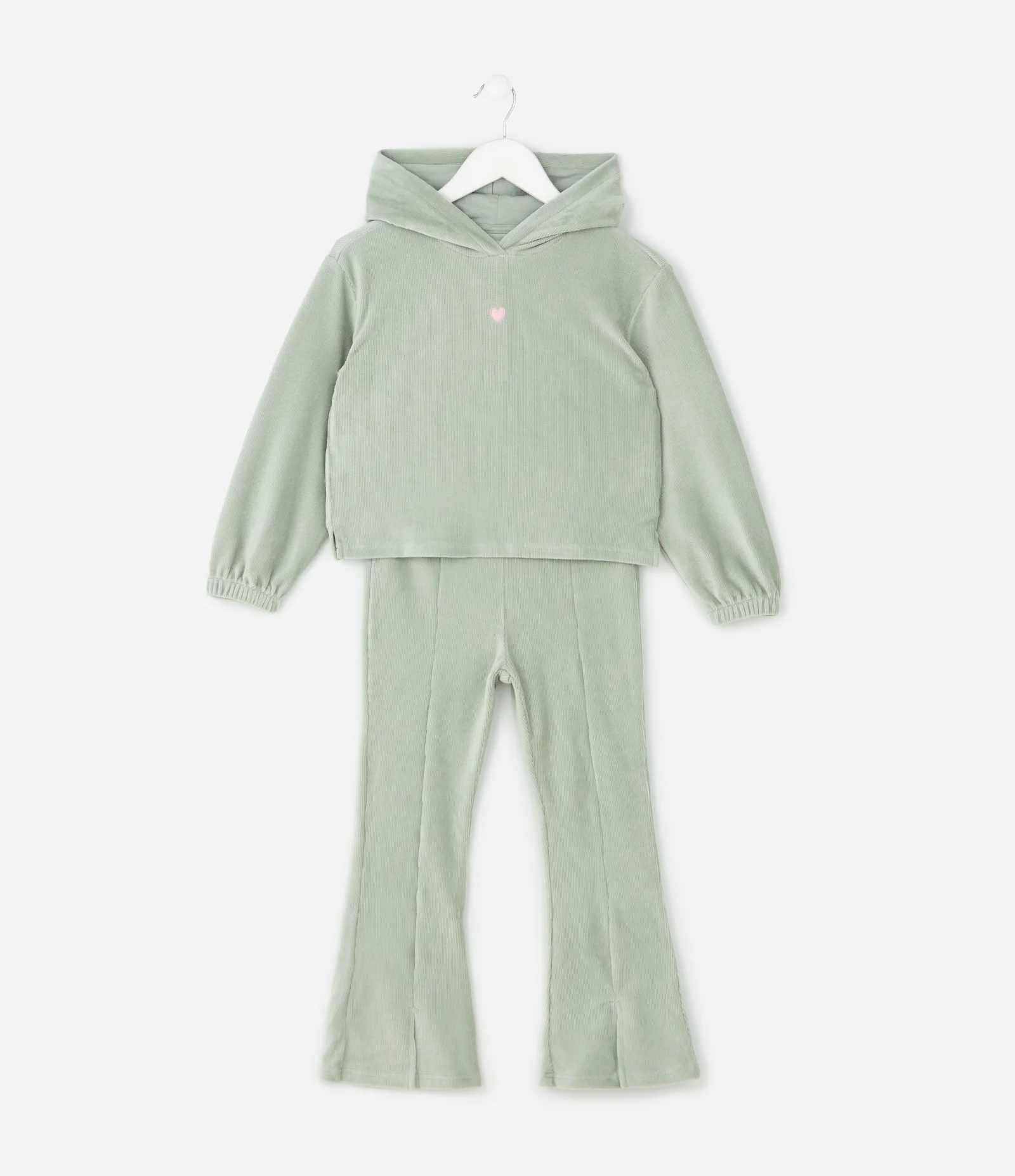Conjunto em Veludo com Blusão de Capuz e Calça Flare - Tam 1 a 6 Anos Verde 1