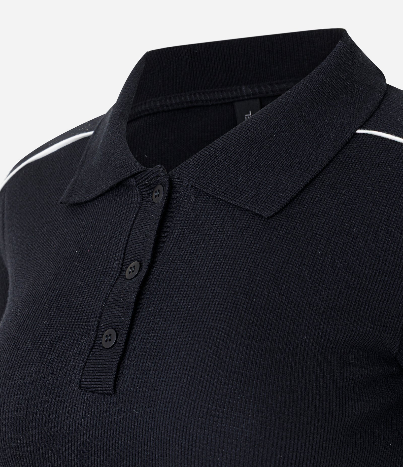 Polo Manga Curta em Ribana com Detalhe Listrado no Ombro Preto 5