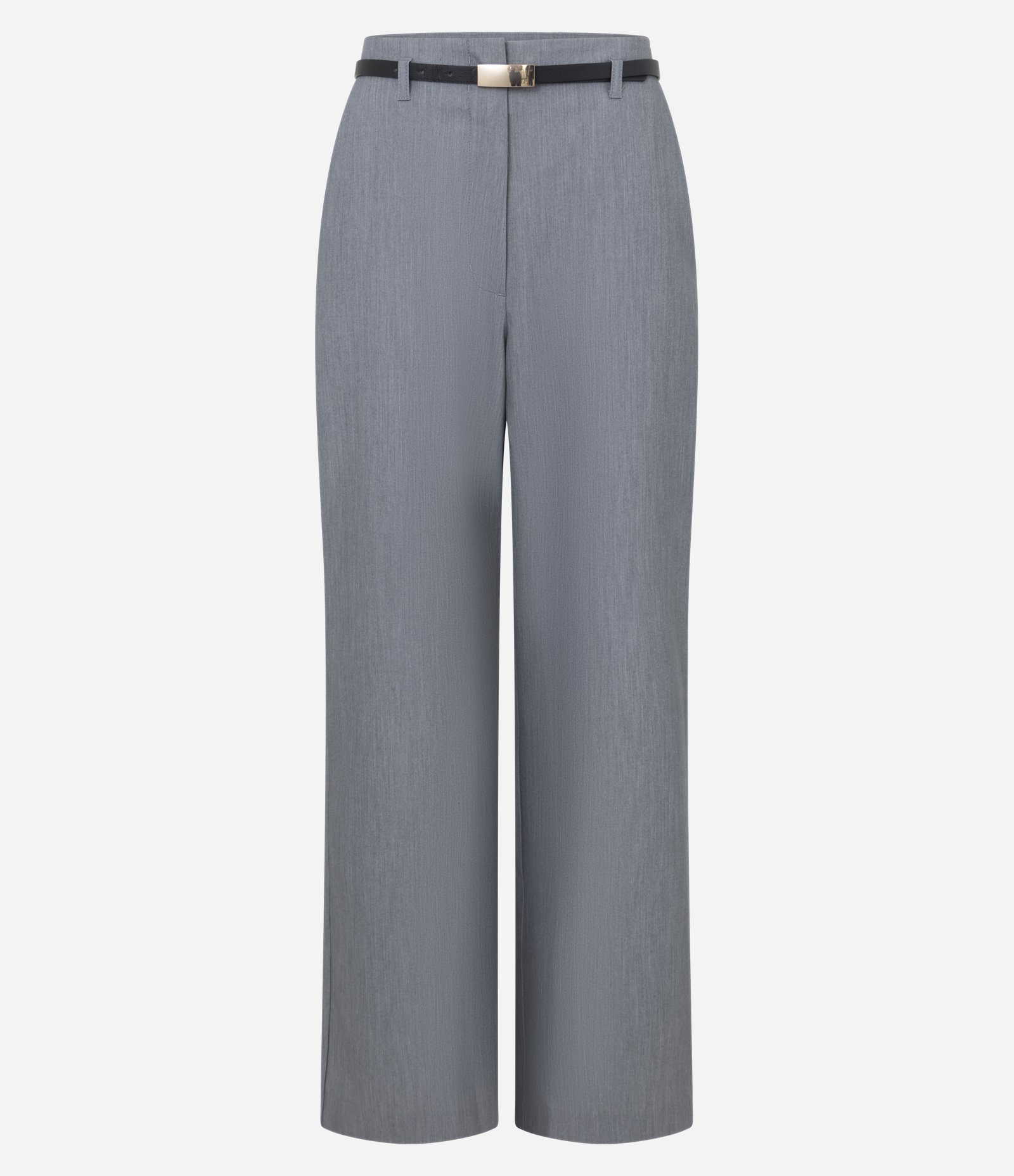 Calça Reta Alfaiatada em Crepe com Cintinho Fino Cinza 1