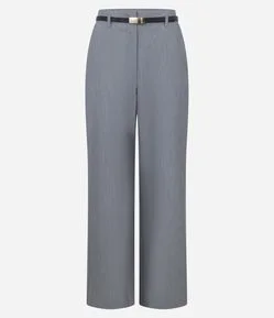 Calça Reta Alfaiatada em Crepe com Cintinho Fino