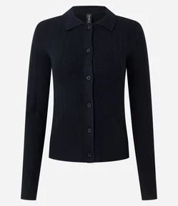 Cardigan em Tricô com Gola Polo