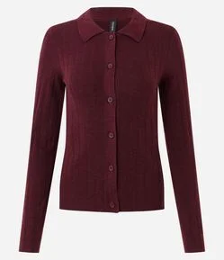 Cardigan em Tricô com Gola Polo