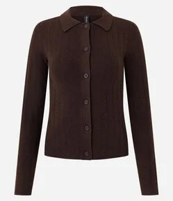 Cardigan em Tricô com Gola Polo