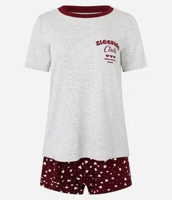 Pijama Curto em Viscose com Short Estampa de Corações