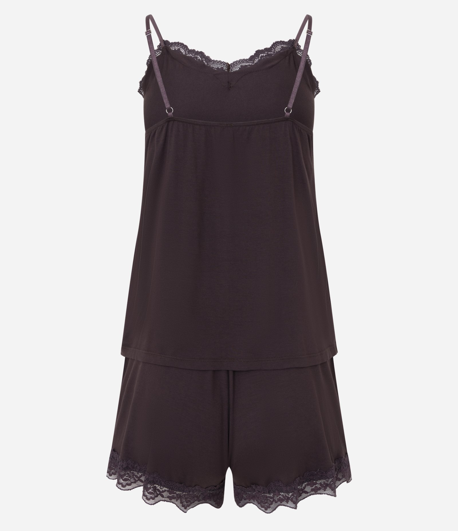 Pijama Curto em Viscose com Regata e Short Rendado Marrom 6