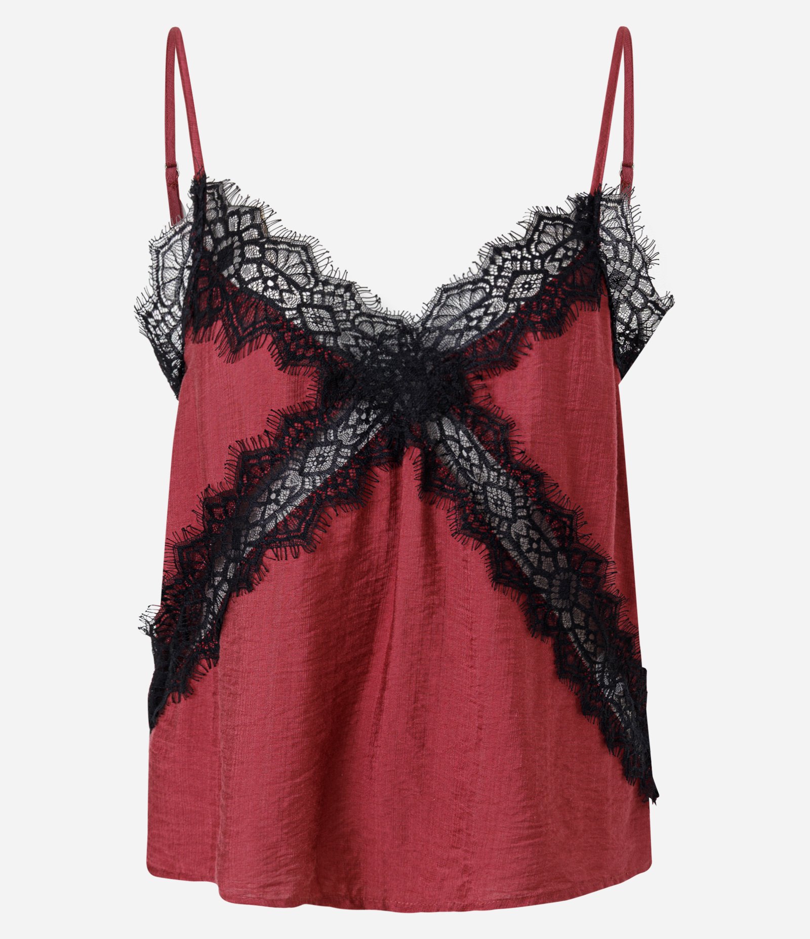 Blusa em Crepe com Alças Finas e Renda Cruzada no Busto Vermelho 4