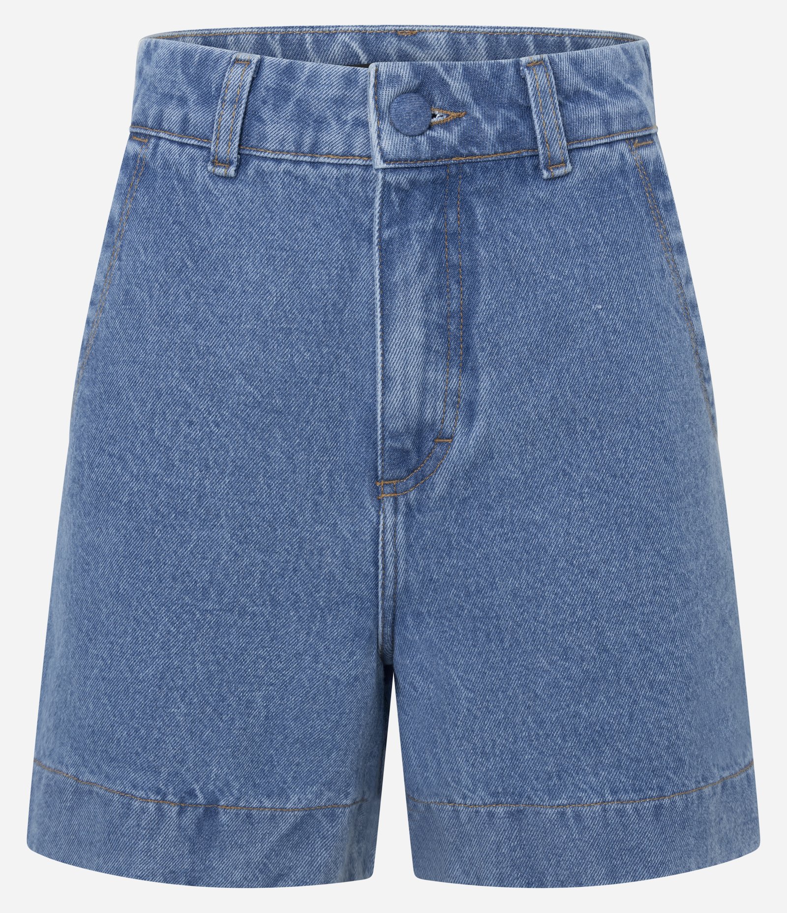 Short Mom em Jeans com Cós Alfaiatado e Botão Forrado Claro 1