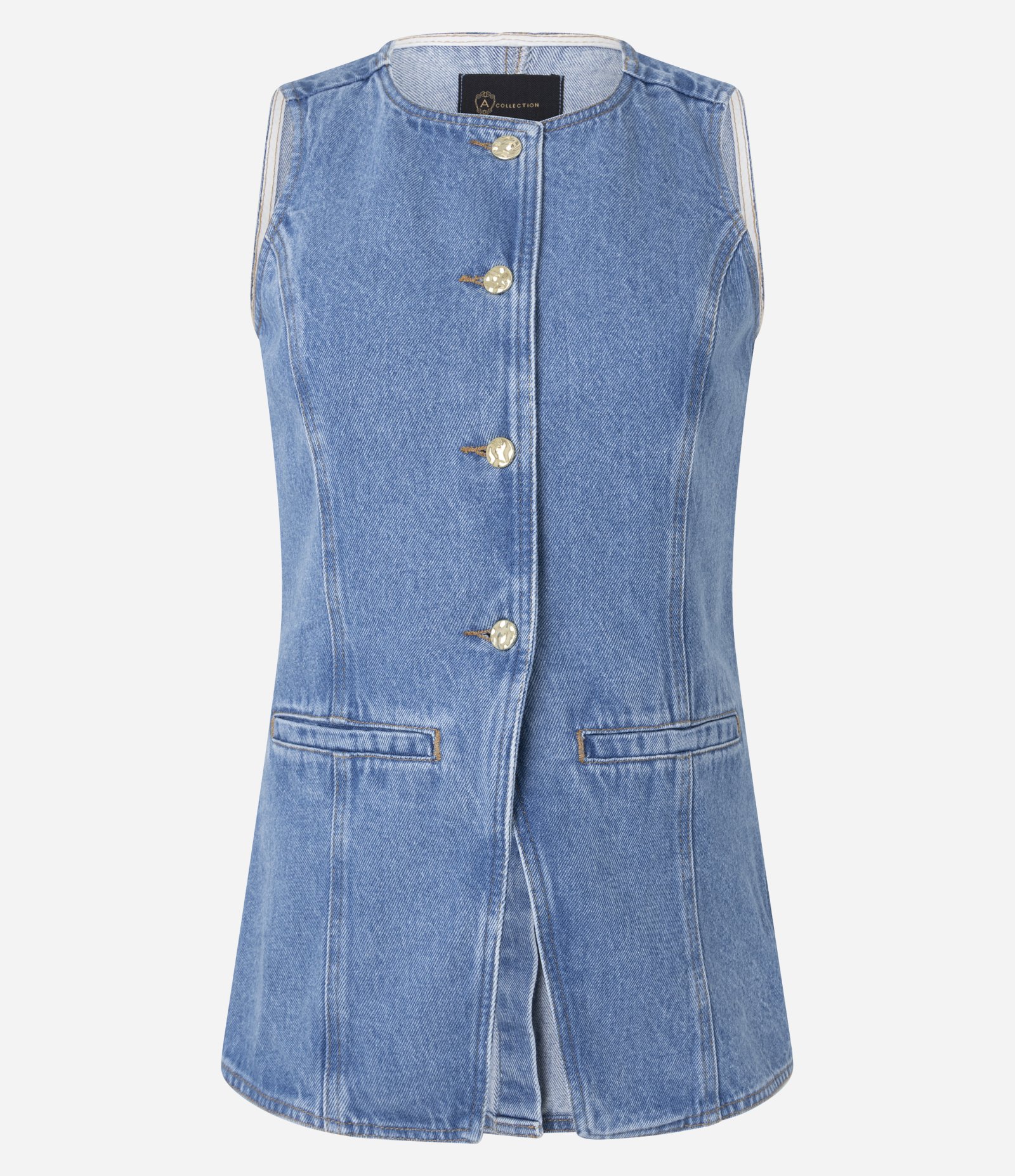 Colete Alongado em Jeans Cinturado com Botões Claro 1