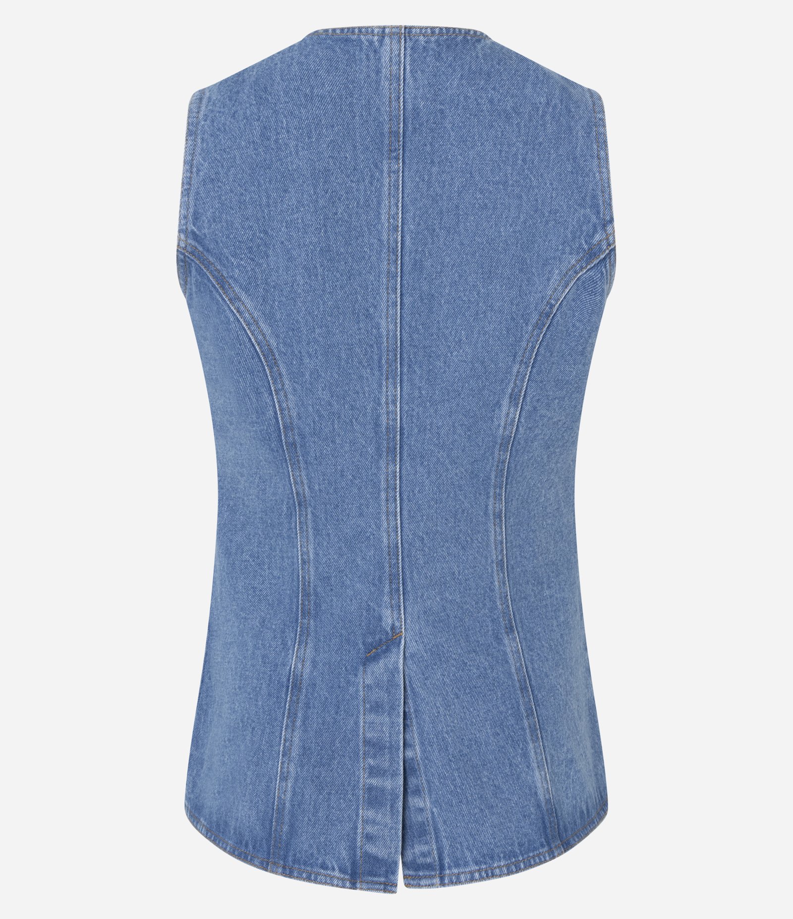 Colete Alongado em Jeans Cinturado com Botões Claro 2