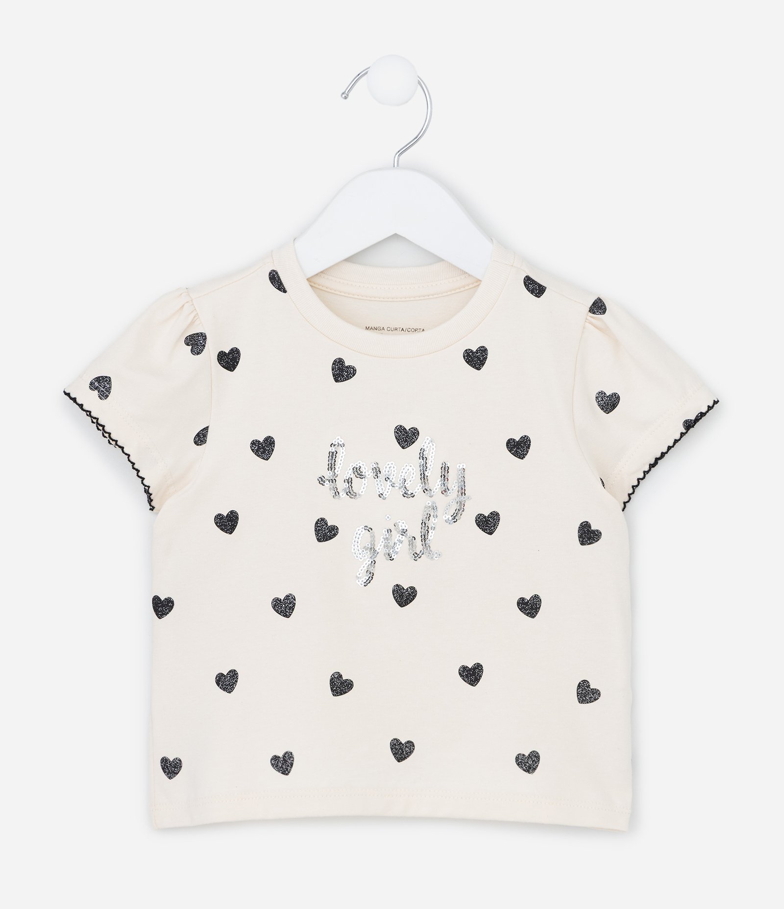 Blusa Infantil com Estampa de Corações Lovely Girl – Tam 1 a 5/6 Anos Off White 1