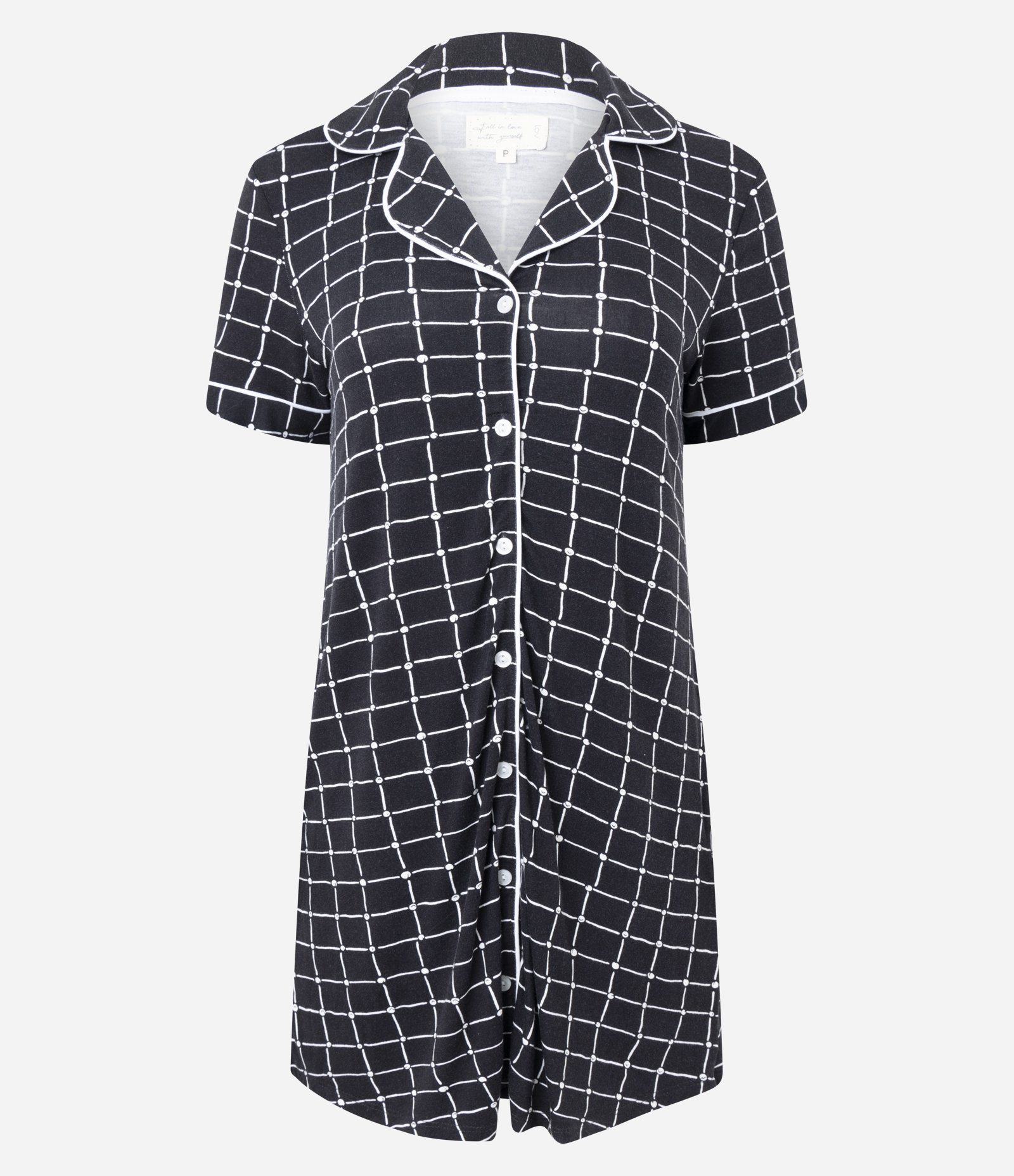 Camisola em Viscose com Abotoamento e Estampa Xadrez Azul 1