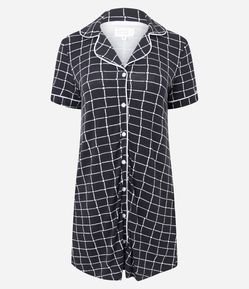 Camisola em Viscose com Abotoamento e Estampa Xadrez