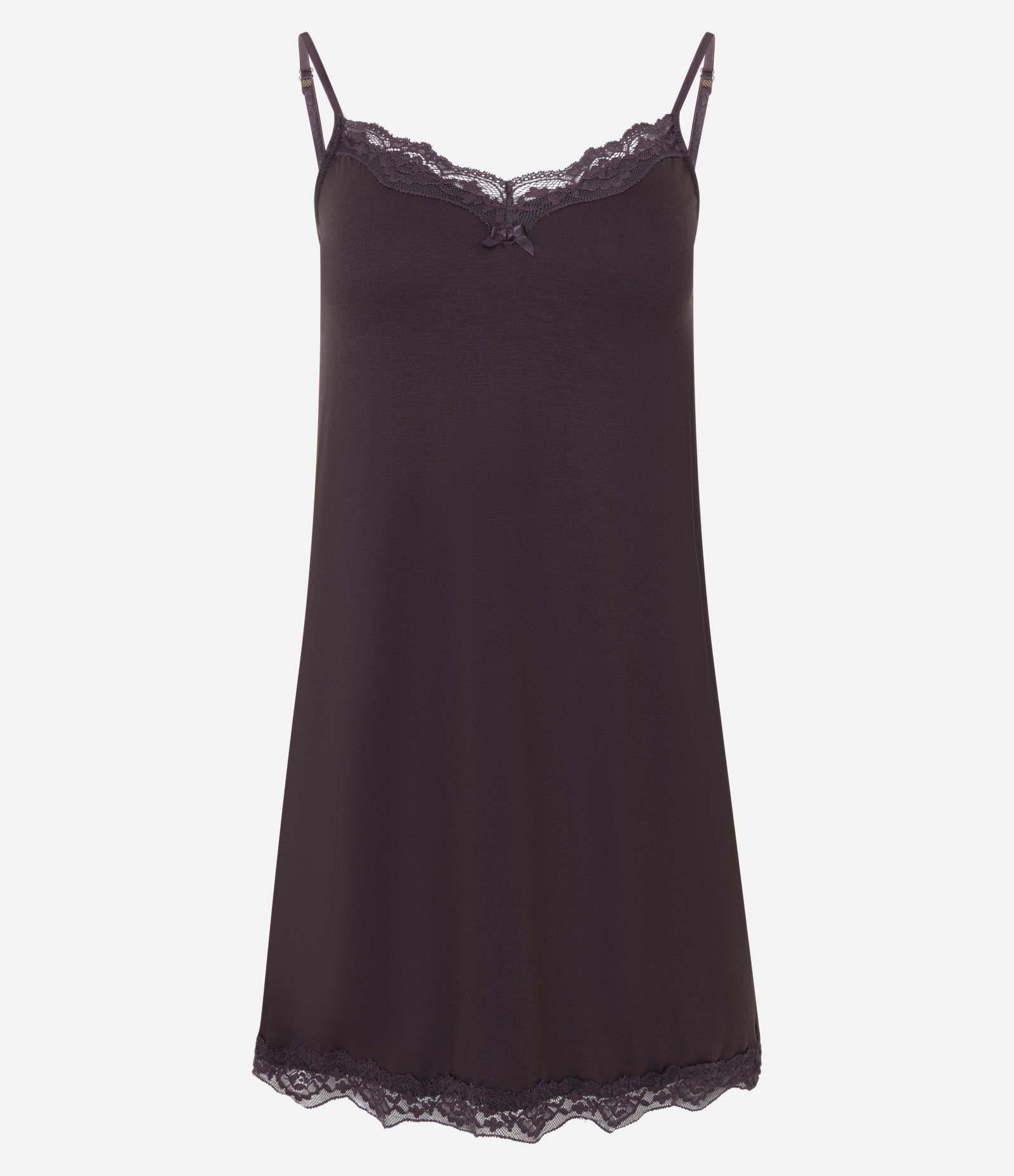 Camisola Curta em Viscose com Renda Aplicada Marrom 4