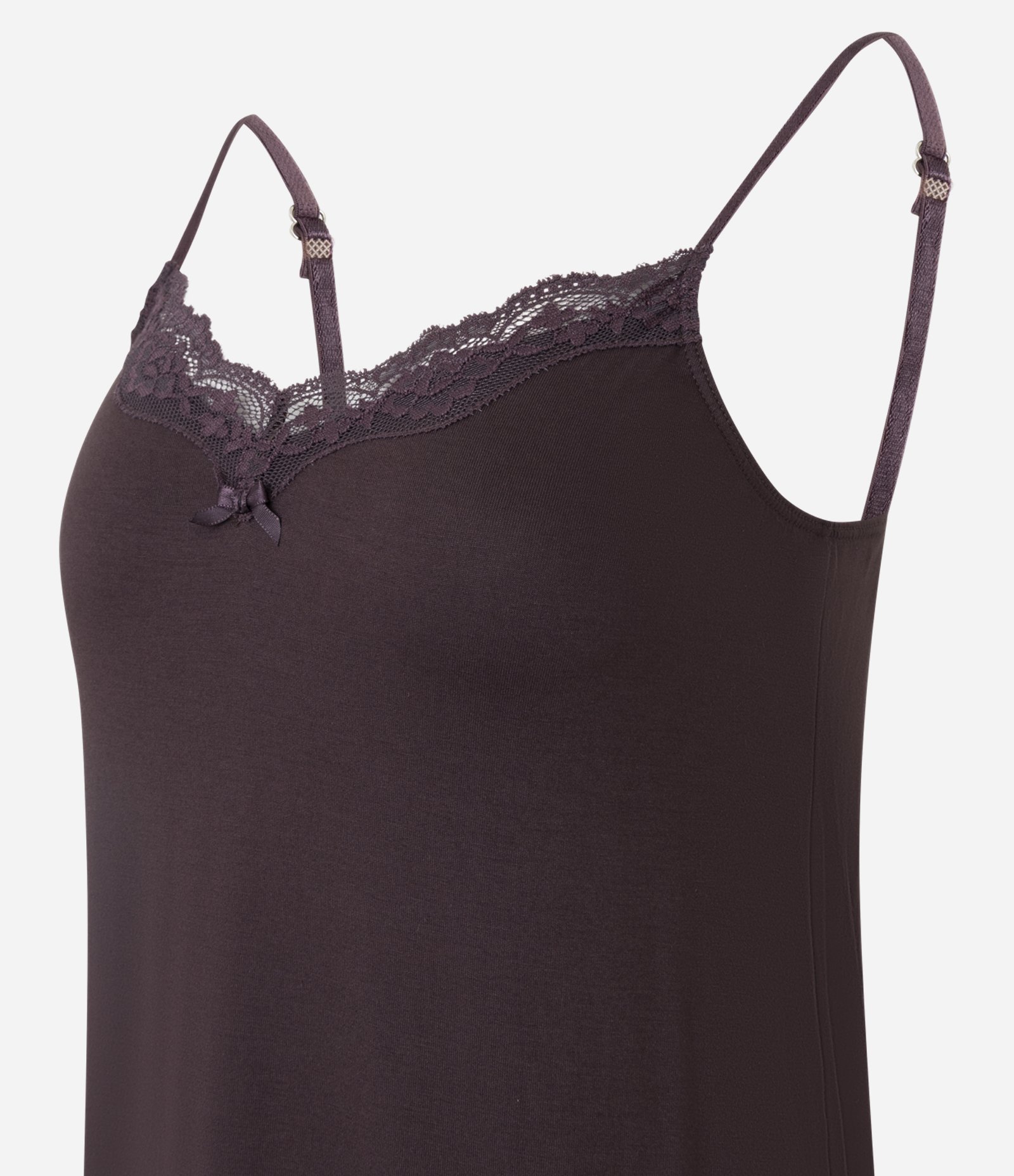 Camisola Curta em Viscose com Renda Aplicada Marrom 5