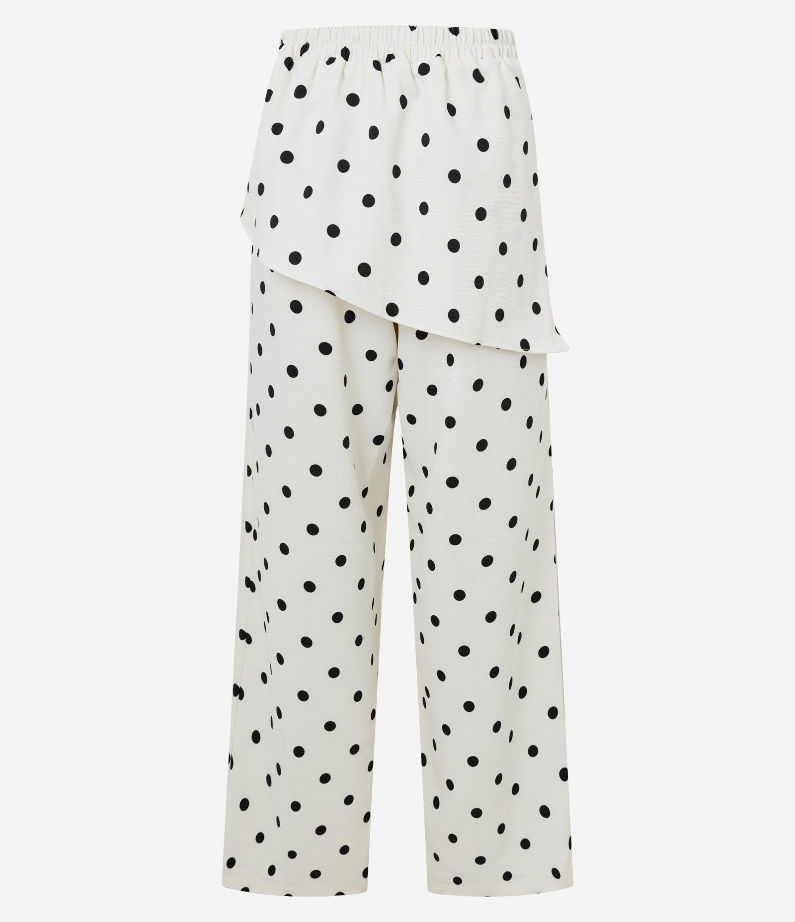 Calça Reta em Alfaiataria com Sobreposição na Cintura e Estampa Poá Branco/Preto 2