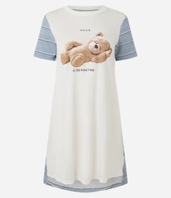 Camisola em Viscolycra com Estampa de Urso e Listras