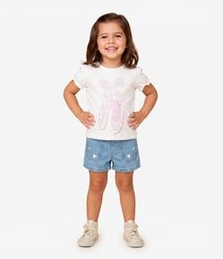 Blusa Infantil com Laço de Tule e Estampa Bailarina – Tam 1 a 6 Anos