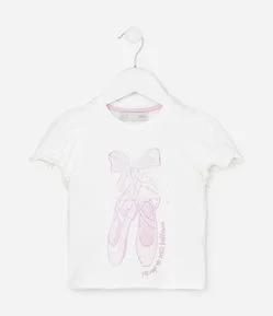 Blusa Infantil com Laço de Tule e Estampa Bailarina – Tam 1 a 6 Anos
