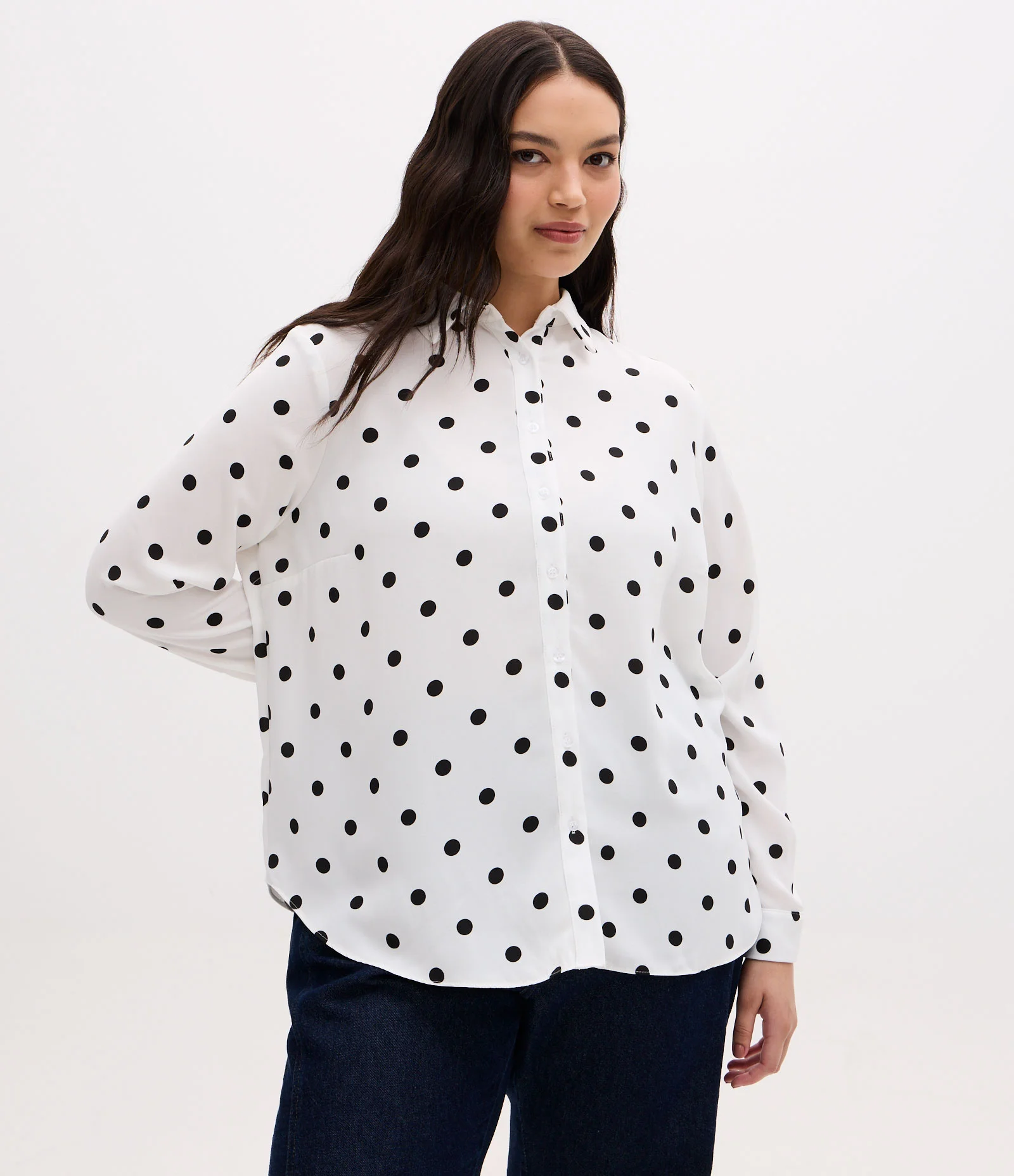 Camisa Alongada em Crepe Poá Curve & Plus Size Branco 1
