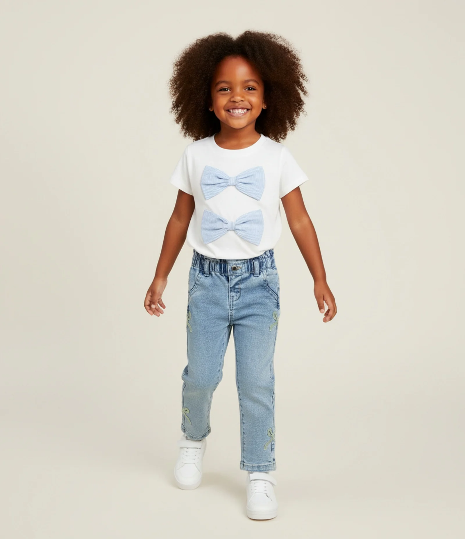 Blusa Infantil com Laços Aplicados – Tam 1 a 6 Anos Branco 1