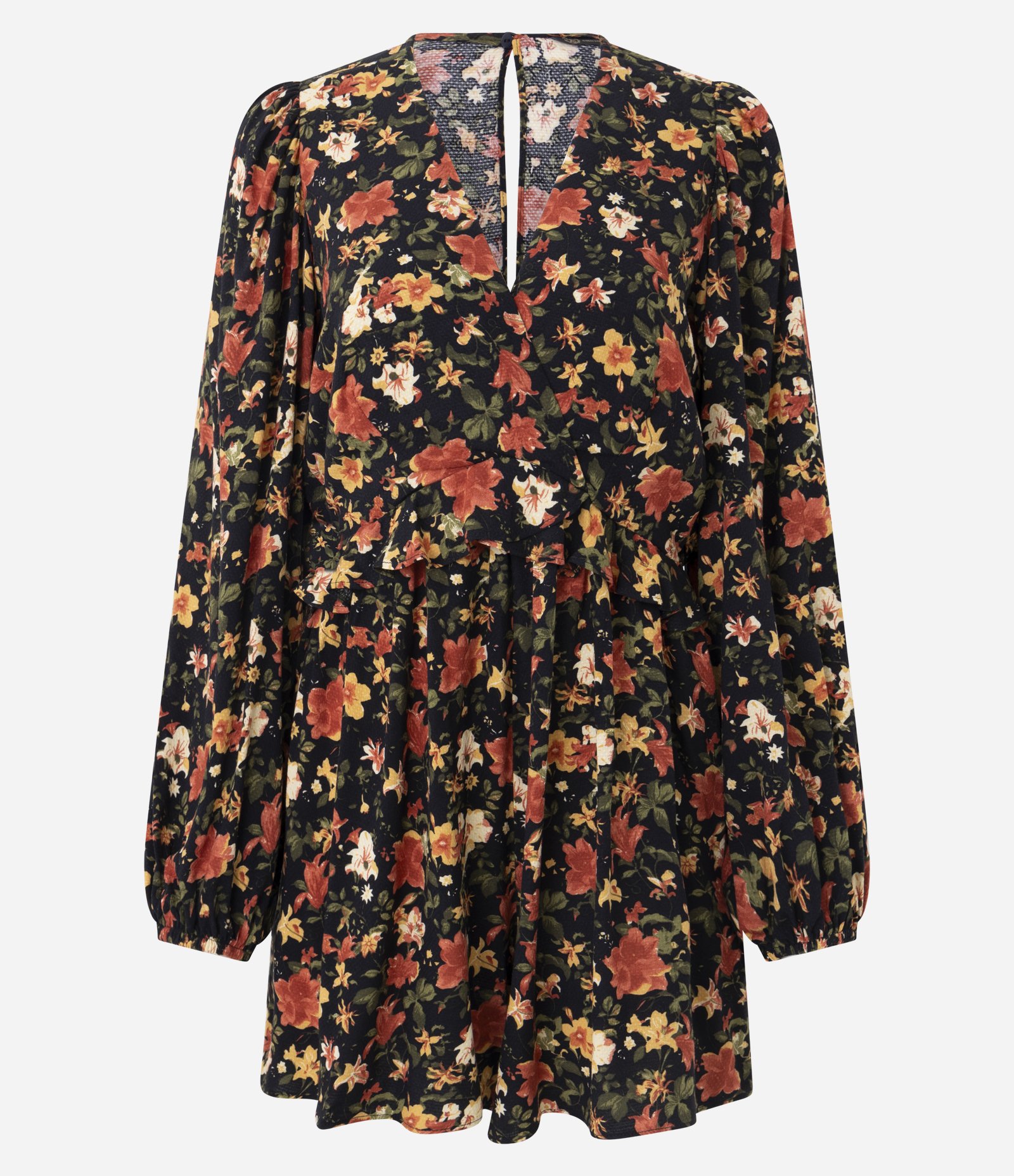 Macaquinho Curto com Decote V e Estampa Floral Preto 5