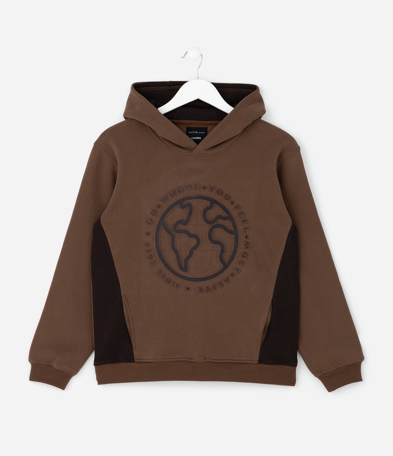 Casaco Infantil Moletom com Capuz e Embossed - Tam 5 a 14 Anos Marrom 1
