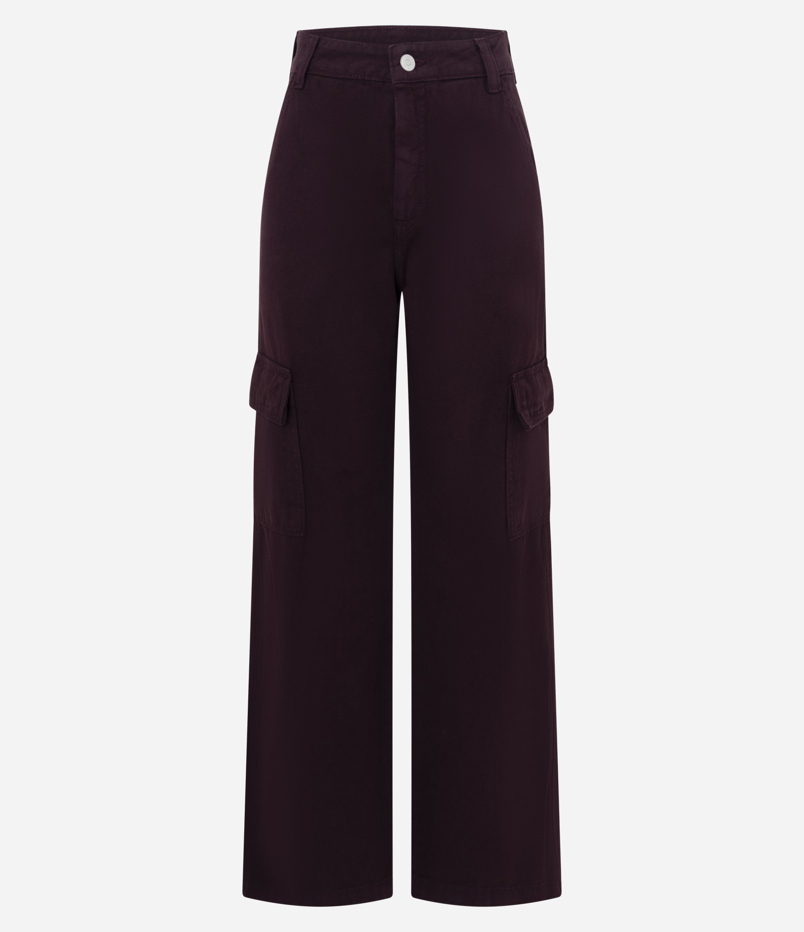 Calça Reta Comfort em Sarja com Cintura alta e Bolsos Cargo Roxo Escuro 5
