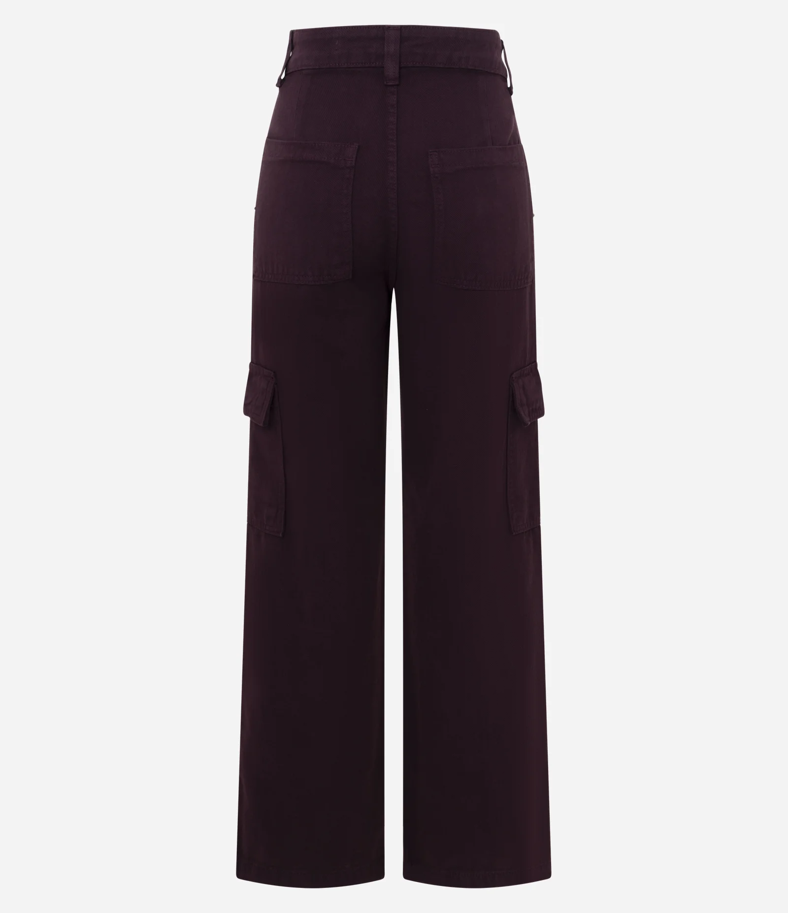 Calça Reta Comfort em Sarja com Cintura alta e Bolsos Cargo Roxo Escuro 6