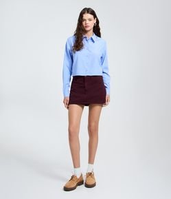 Short Saia Curto em Sarja com Passantes e Bolsos