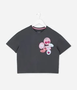 Camiseta Infantil em Algodão com Estampa de Selos – Tam 5 a 14 Anos