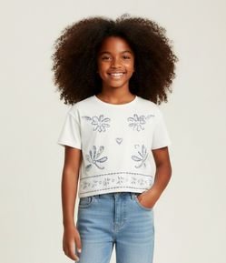 Camiseta Infantil em Algodão com Estampa Floral – Tam 5 a 14 Anos
