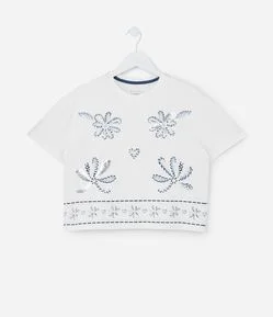 Camiseta Infantil em Algodão com Estampa Floral – Tam 5 a 14 Anos