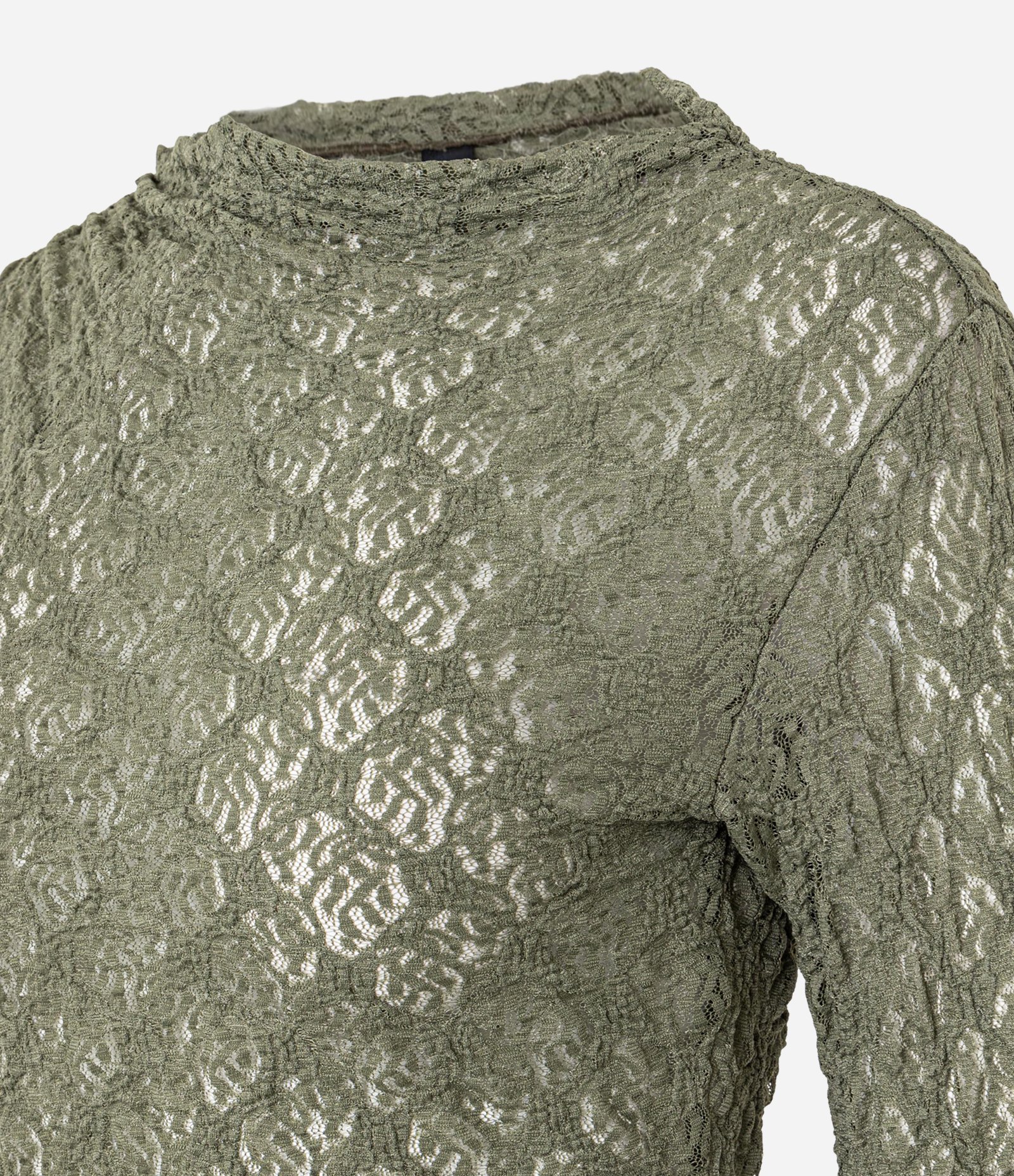 Blusa em Renda com Gola Alta e Manga Sino Verde 2