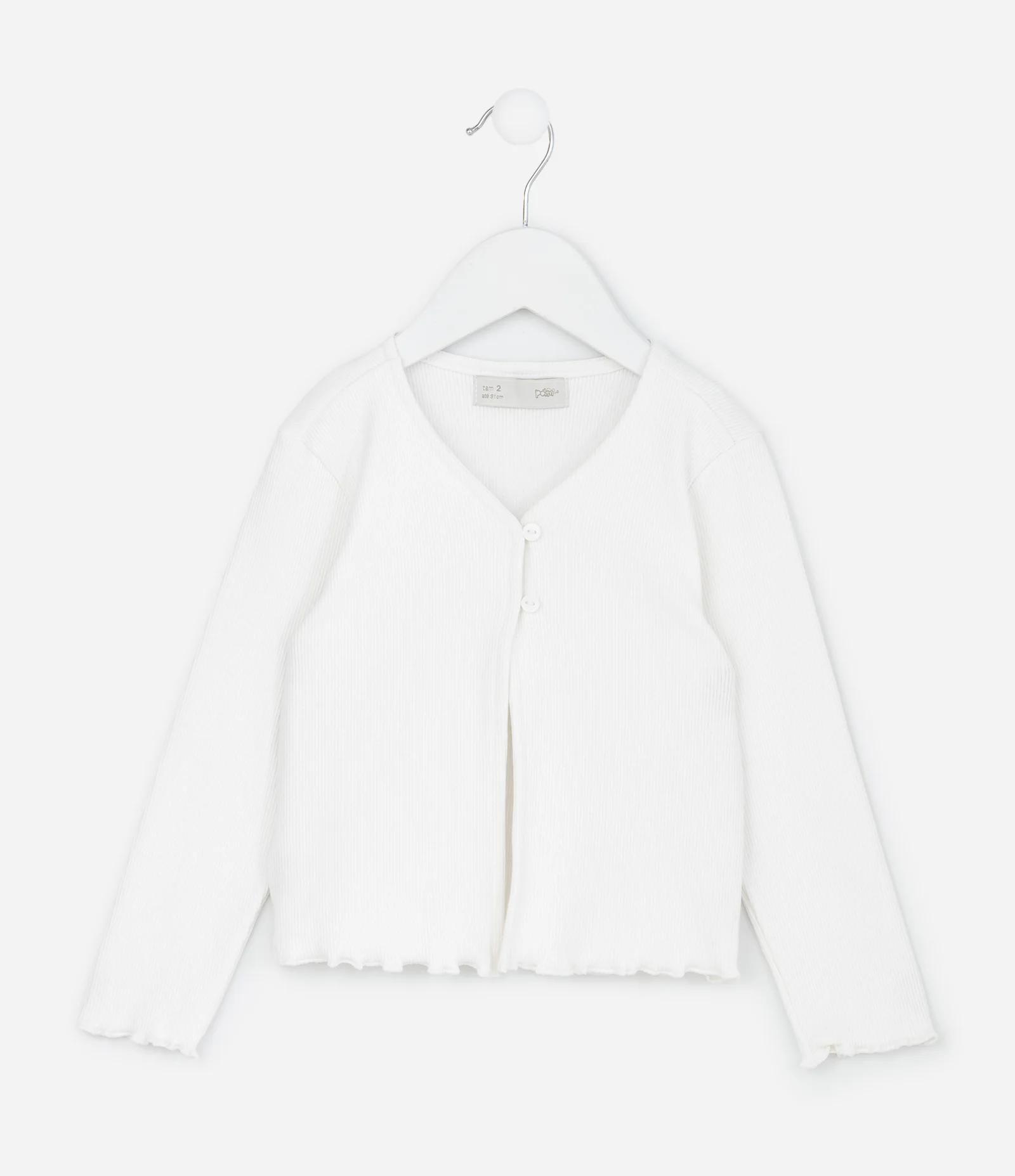 Cardigan Infantil em Ribana com Botões Frontais – Tam 1 a 6 Anos Branco 1