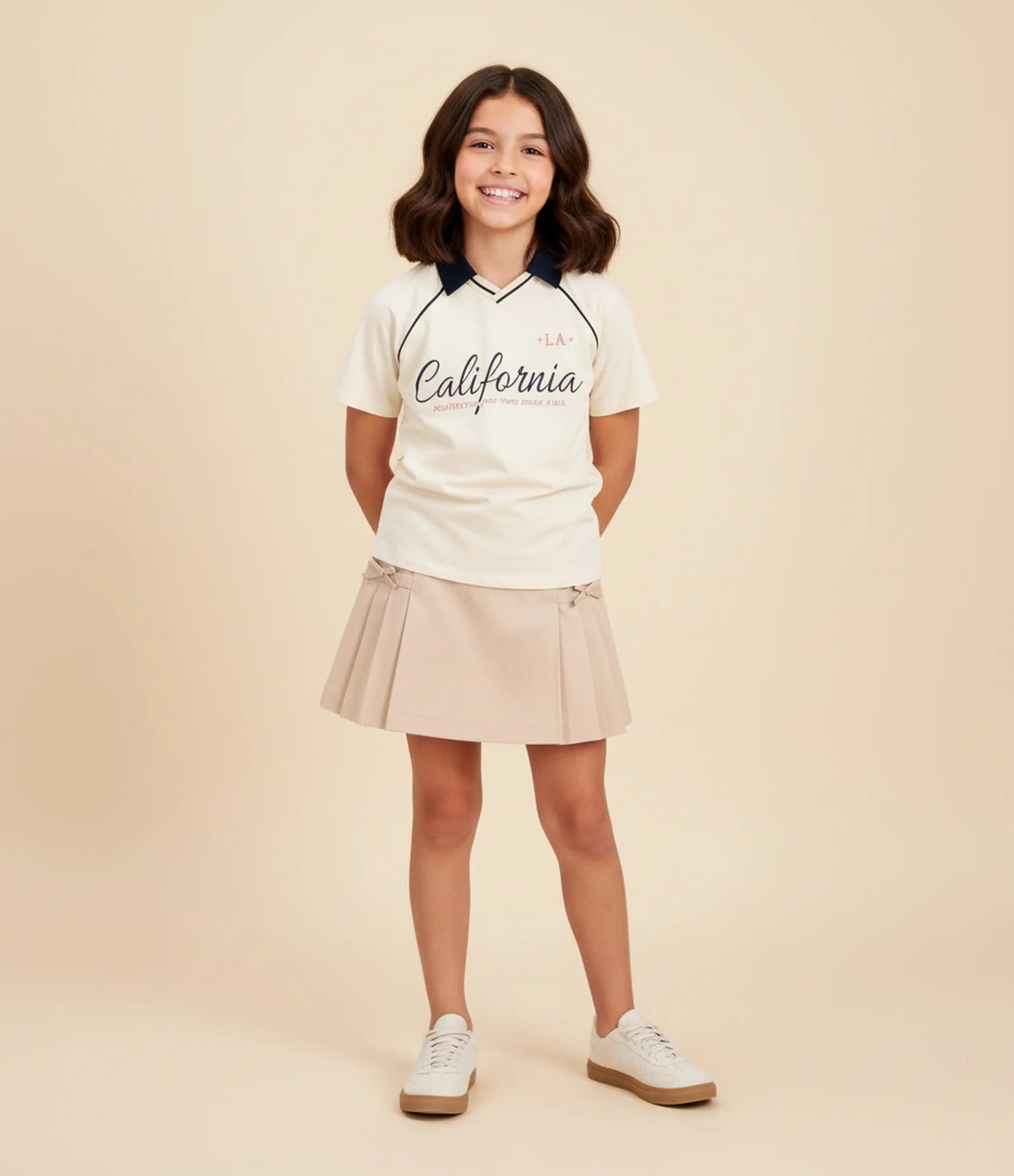 Camiseta Infantil Polo com Lettering California – Tam 7 a 16 Anos Off White 1